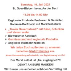 Am Sa, 10. Juli: Dorfmarkt in Biebernheim